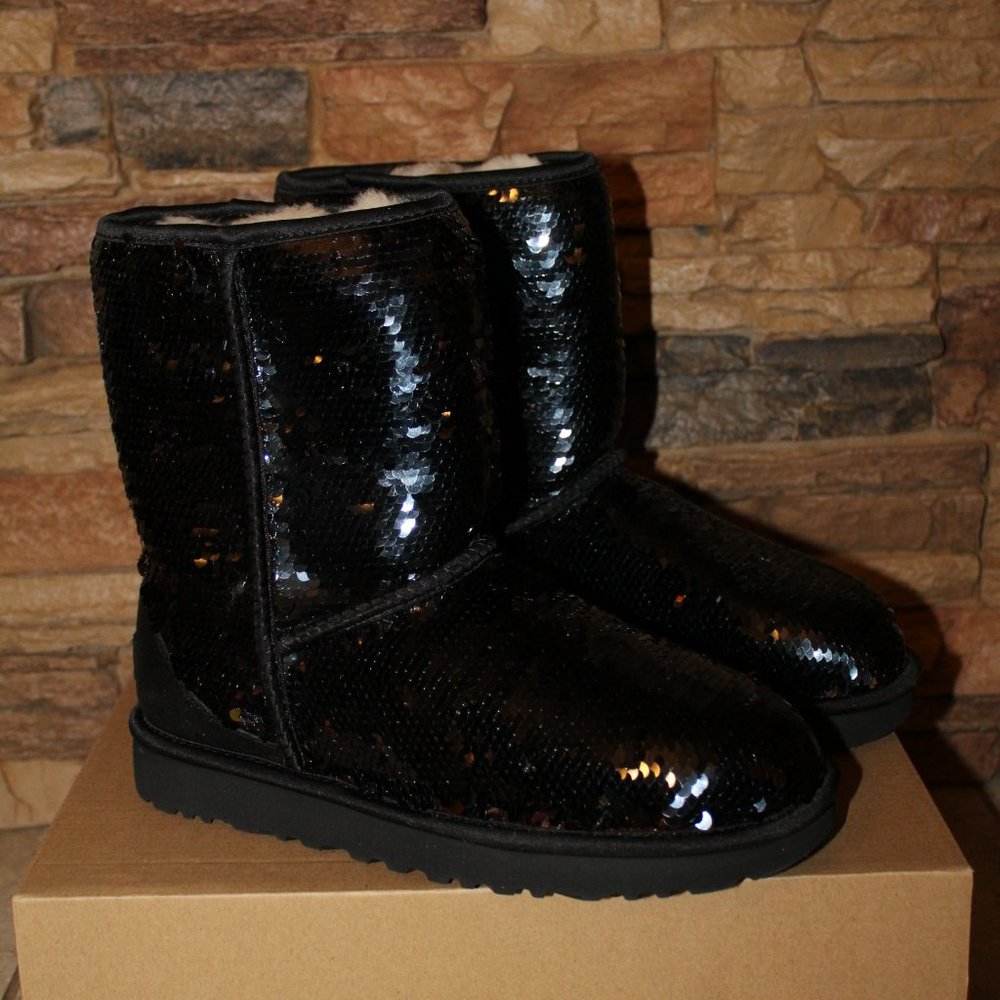 UGG Australia Black Sequin Sparkle Boots - Picture 2 of 10